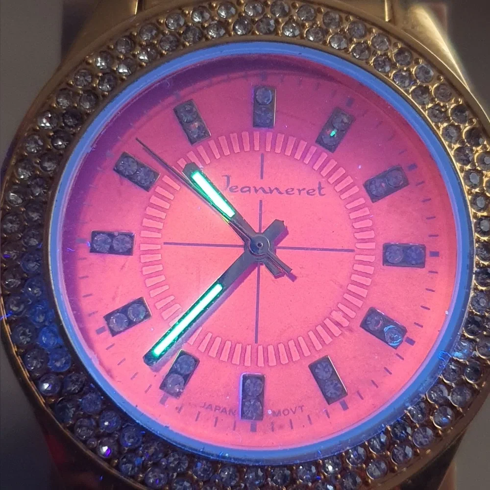 🦋10/$20🦋 Jeanneret Goldtone/Pink Rhinestone Stainless Steel Women's Watch.
